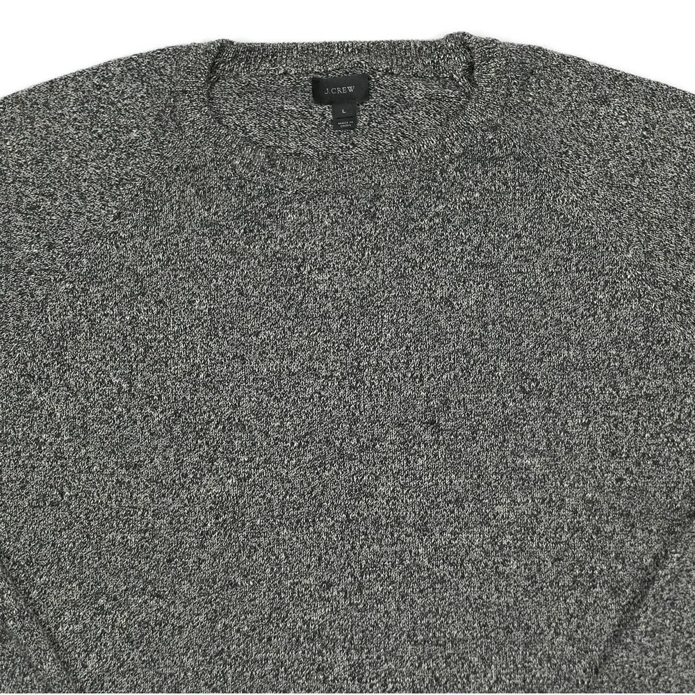 J.Crew Wool Knit Crew Sweater Men's L ~ Heathered Gray & Black ~ Lightweight EUC